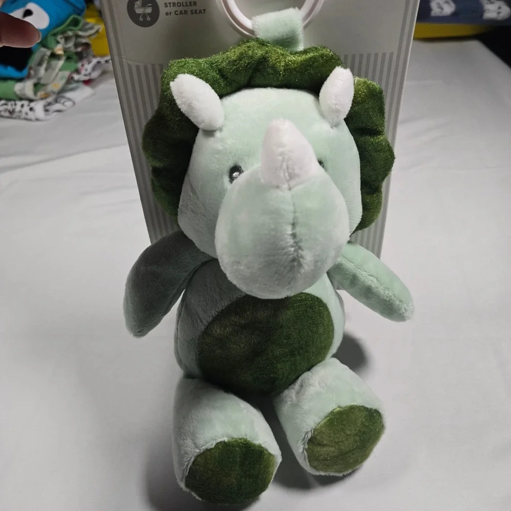 Jamberries My First Rattle Toy 10 Inch Plush Triceratops Dinosaur Green 0-6M NWT